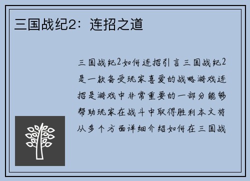 三国战纪2：连招之道